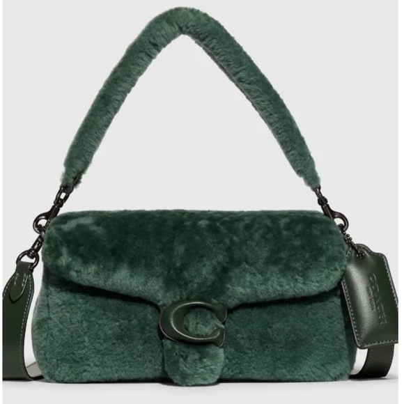 Coach Pillow Tabby 26 Shoulder Bag, Green Shearling - Picture 1 of 7